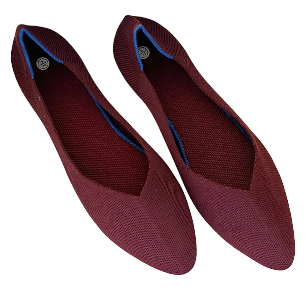 Burgundy Knit Ballet Fashion Pointed Toe Walking Casual Slip-on Ballet Shoes Sz9